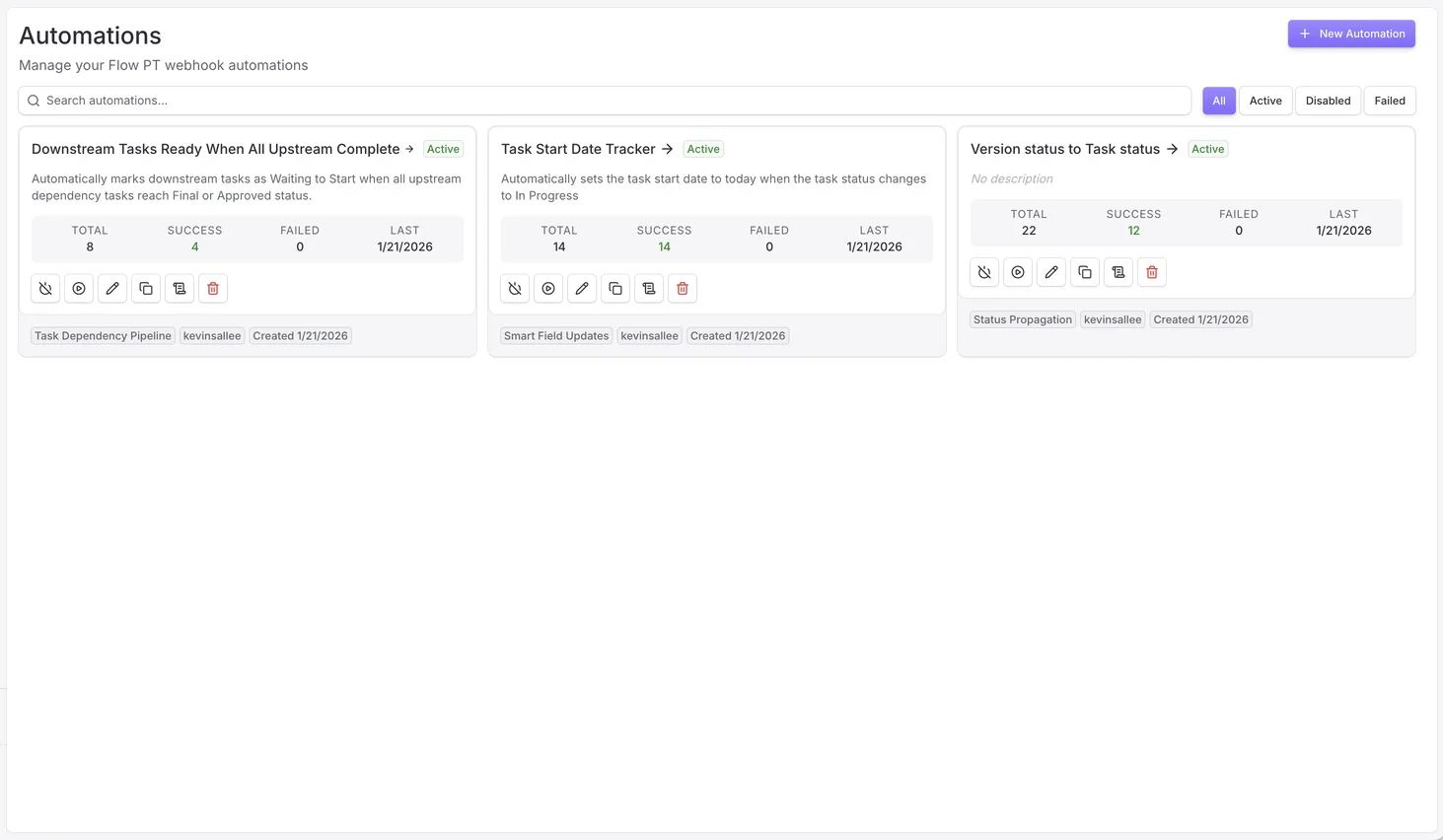 Automation detail page